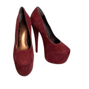 Vintage‎ Topshop Burgundy Suede Platform Pumps 7” heels Size 8
